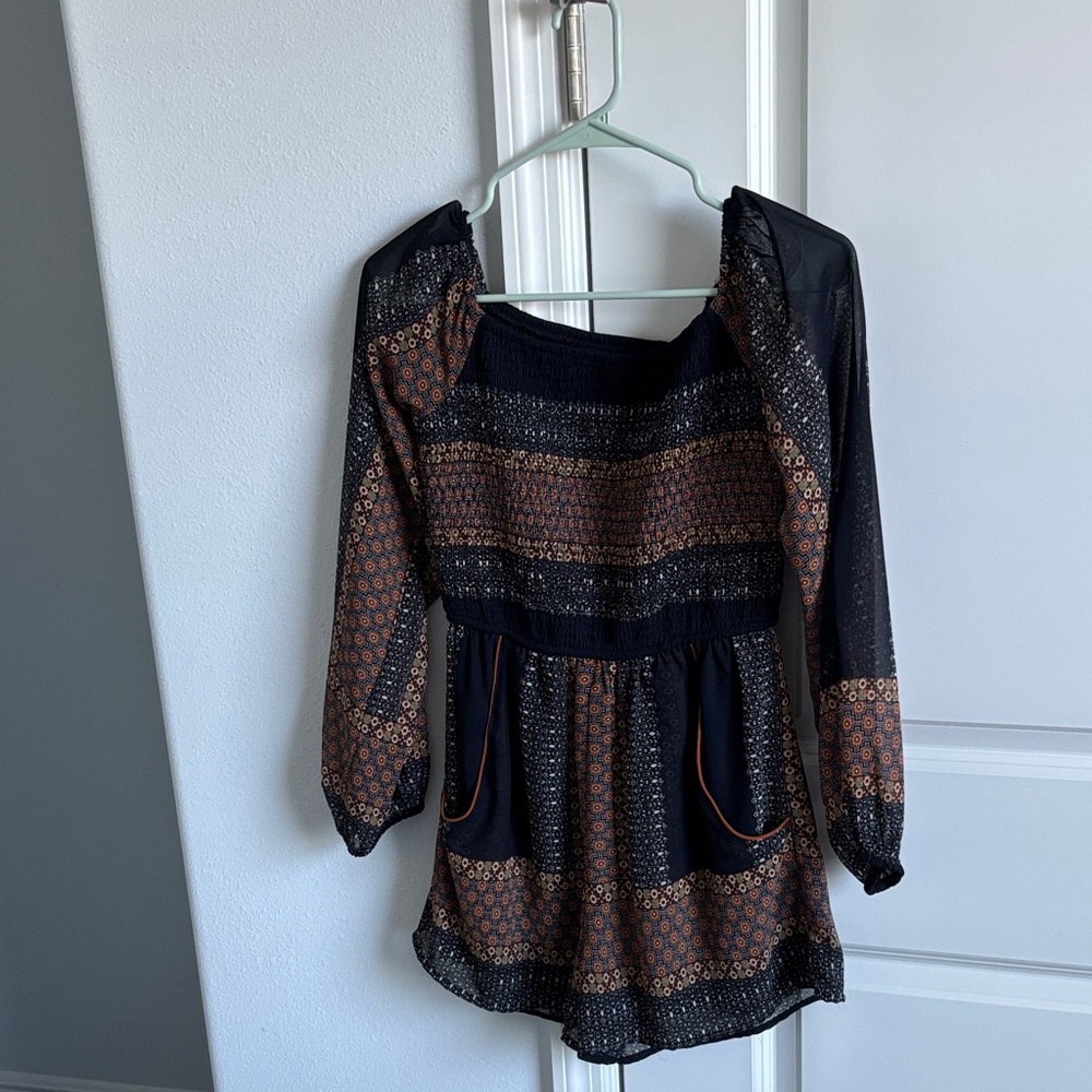 American Rag Bohemian Black and Brown Patterned Romper